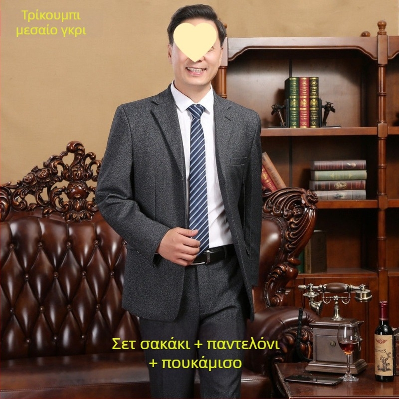 Ανδρικό κοστούμι για γαμήλιο δείπνο — Slim fit, πέτο επίπεδο, τρία κουμπιά, corduroy ύφασμα με λινό, άνοιξη 2025