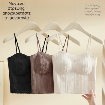 Γυναικείο περιτύλιγμα στήθους χωρίς τιράντες με 3/4 κύπελα, πάνω λεπτό/κάτω παχύ τύπος, αναπνεύσιμο πολυεστέρας με σιτάρι