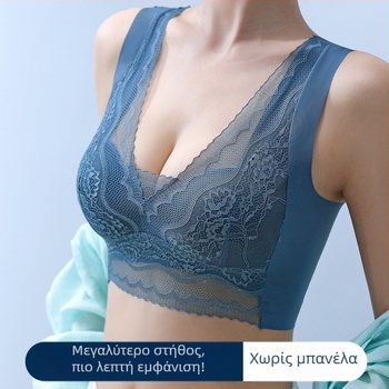 Μπράλετ από δαντέλα με V-λαιμό, χωρίς ραφές στην πλάτη, γυναικείο σουτιέν χωρίς τιράντες για ύπνο, ελαφρύ και άνετο