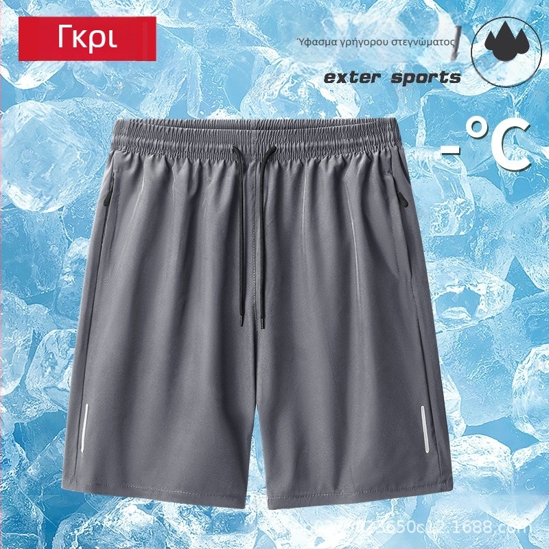 Ανδρικά αθλητικά σορτς Ice-Silk με γρήγορο στέγνωμα, άνετη εφαρμογή, μήκος πέντε τετάρτων, μέση μεσαία, ριγέ πολυεστέρας