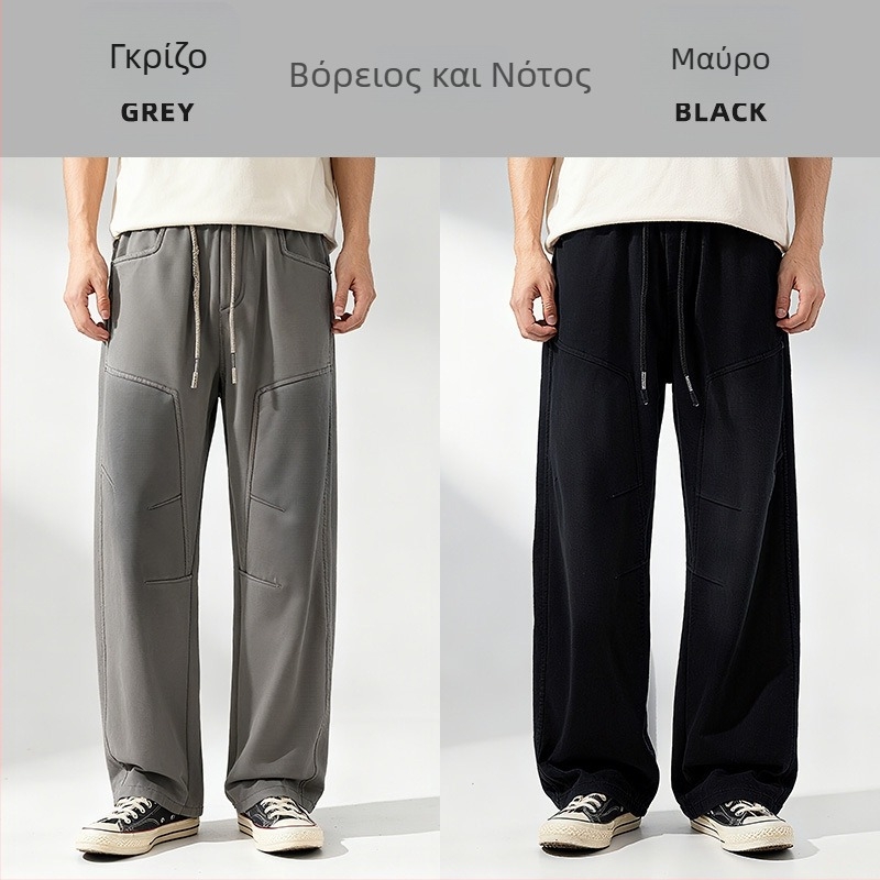 Ανδρικές παντελόνες casual από πολυεστέρα με φλις εσωτερική επένδυση, ίσιο κόψιμο, μεσαία μέση, κλείσιμο με κορδόνι, φθινοπωρινό-χειμερινό