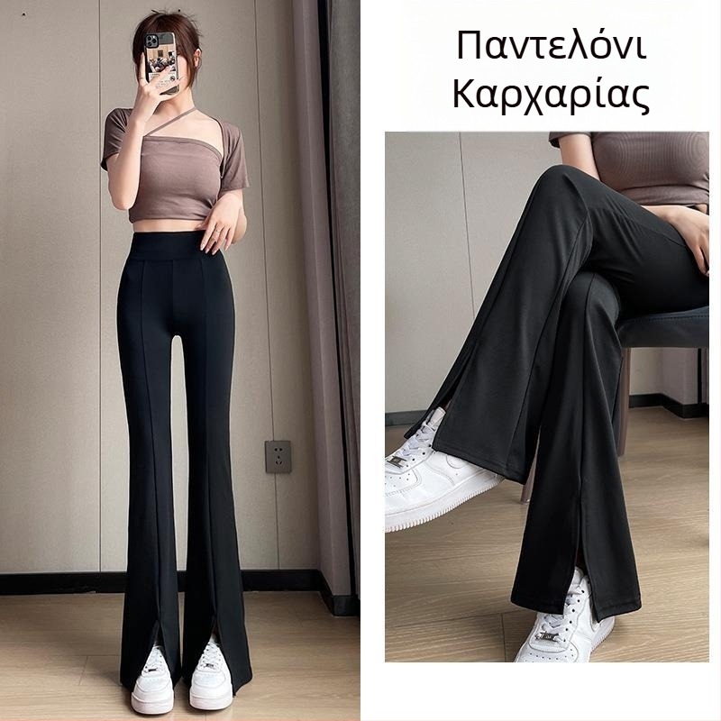 Γυναικείοι παντελόνες με σχισμή και bootcut κόψιμο, ψηλή μέση, ελαφρώς φαρδιά γραμμή, 2025 νέο σχέδιο, μαύρο, μεγάλα μεγέθη