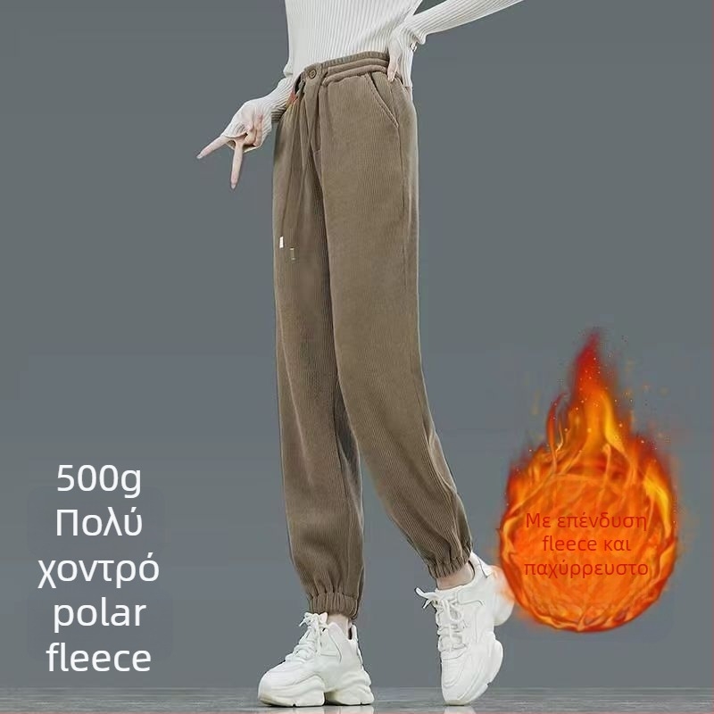 Γυναικείες παντελόνες χαρέμ από Lamb Velvet, 2025 φθινοπωρινός-χειμωνιάτικος, επενδυμένες με φλίς, ψηλή μέση, φαρδιές, καθημερινές παντελόνες