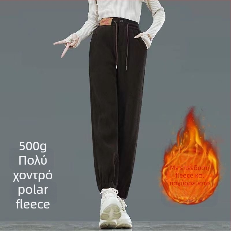 Γυναικείες παντελόνες χαρέμ από Lamb Velvet, 2025 φθινοπωρινός-χειμωνιάτικος, επενδυμένες με φλίς, ψηλή μέση, φαρδιές, καθημερινές παντελόνες