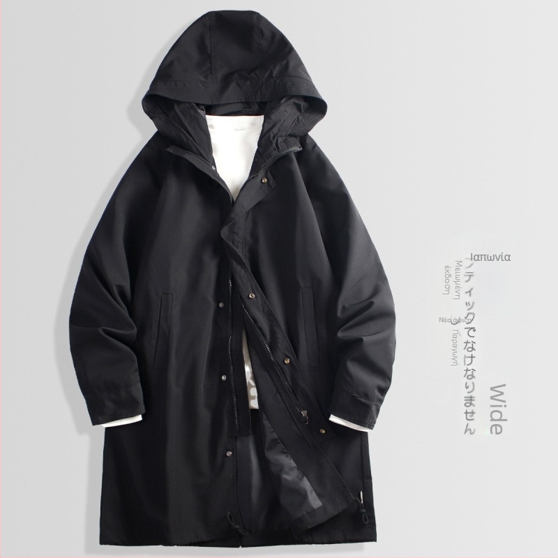 Ανδρικό πανωφόρι τύπου windbreaker, μεσαίου μήκους, με γιακά, φερμουάρ, χαλαρή γραμμή, πλαϊνές τσέπες