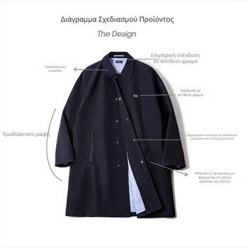 Trench Coat με Teflon τριπλής προστασίας, Lapel γιακά, Mid-Length, Single-Breasted, Πολυεστερικό ύφασμα