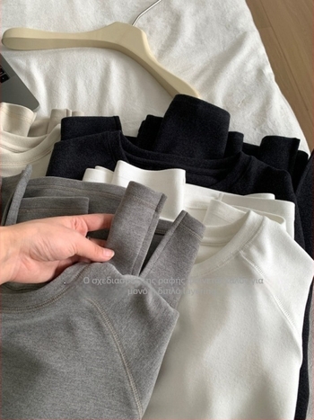 Γυναικεία oversized φλις μακρυμάνικη μπλούζα T‑shirt για τον χειμώνα, απαλή και ζεστή, άνετη γραμμή