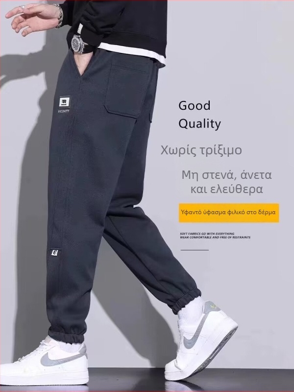 Ανδρικά παντελόνια φόρμας με επένδυση φλίς, χαλαρή γραμμή, κοντό μήκος, με κορδόνι στη μέση, πολλά τσέπες
