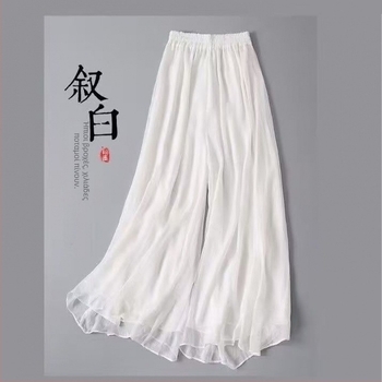 Γυναικεία chiffon παντελόνια με φαρδιά γραμμή, διπλό στρώμα, ψηλή μέση, μακριά, καλοκαιρινό αστικό στυλ