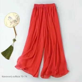 Γυναικεία chiffon παντελόνια με φαρδιά γραμμή, διπλό στρώμα, ψηλή μέση, μακριά, καλοκαιρινό αστικό στυλ