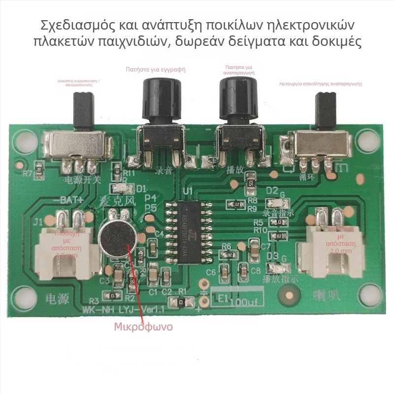 Μονάδα κυκλώματος ηχογράφησης για DIY παιδικό παιχνίδι – με αλλαγή φώνης και ψηφιακό σχεδιασμό (Μάρκα Webb Technology; Ικανότητα 3000 ανά ημέρα)
