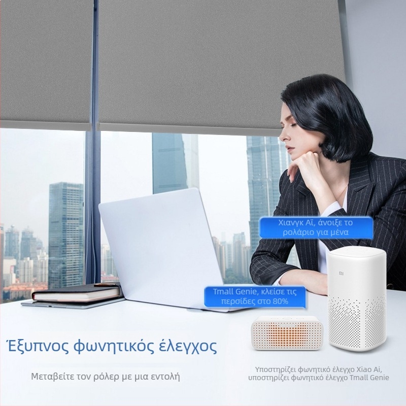 Ηλεκτρική ρολοκουρτίνα με 12V κινητήρα, μπαταρία λιθίου με ηλιακή φόρτιση, τηλεχειριστήριο, ενσωματωμένο Wi‑Fi, ύφασμα πολυεστέρα