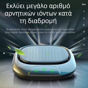 Ηλιακός καθαριστής αέρα αυτοκινήτου με αρνητικά ιόντα, απομακρύνει φορμαλδεΰδη, νέφος και οσμές; λειτουργεί στα 12V, ισχύς 6W, δεκάδες εκατομμύρια ιόνια, καθολική συμβατότητα.