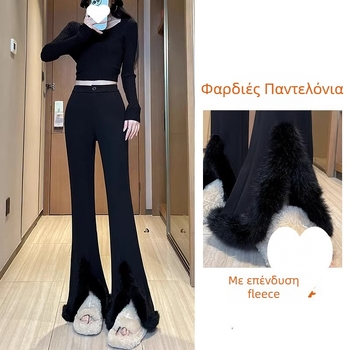Φαρδιές παντελόνες από πολυεστέρα, με ψηλή μέση, παχύ ύφασμα, περιεκτικότητα 70-80% πολυεστέρα, καθημερινά χειμερινά παντελόνια