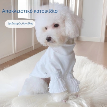 Ρούχα για σκύλους με δαντέλα και μακριά μανίκια, ύφασμα πολυεστερ-βαμβάκι, κατάλληλα για όλη τη σεζόν