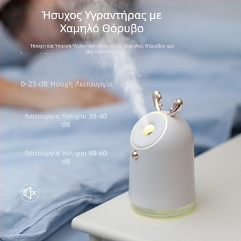 Υπερηχητικός υγραντήρας και καθαριστής αέρα για υπνοδωμάτιο, USB φορητός επιτραπέζιος, πολύχρωμο νυχτερινό φως