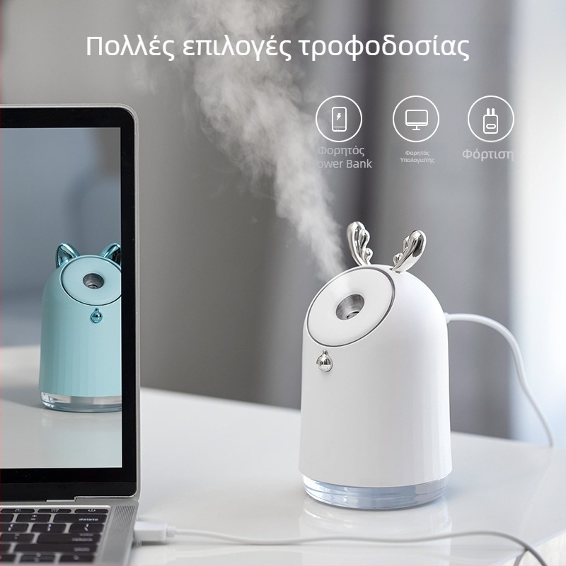 Υπερηχητικός υγραντήρας και καθαριστής αέρα για υπνοδωμάτιο, USB φορητός επιτραπέζιος, πολύχρωμο νυχτερινό φως