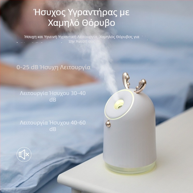 Υπερηχητικός υγραντήρας και καθαριστής αέρα για υπνοδωμάτιο, USB φορητός επιτραπέζιος, πολύχρωμο νυχτερινό φως