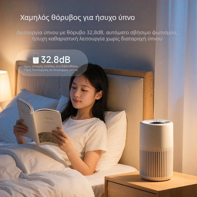 Επιτραπέζιος καθαριστής αέρα με αρνητικά ιόντα, 51–150 m³/h, θόρυβος 32,8 dB, τροφοδοσία USB, συνθετικό φίλτρο
