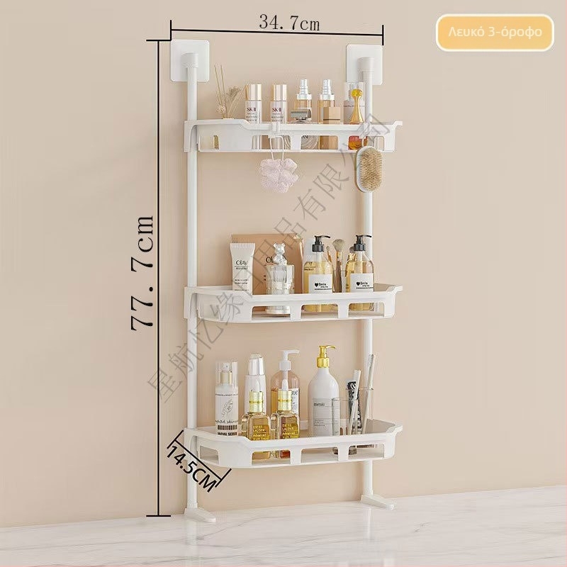 Τριών επιπέδων τοίχο-μονταριστό ράφι αποθήκευσης μπάνιου για τουαλέτα και κουζίνα, χωρίς οπές, πλαστικό και ανοξείδωτο ατσάλι, φόρτωση 20 kg