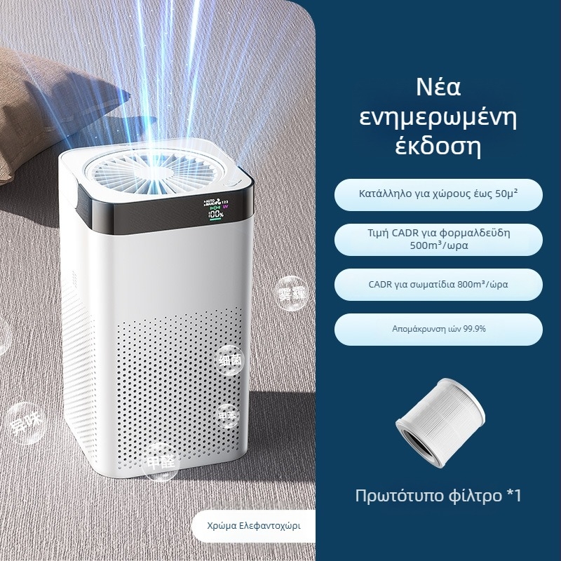 Επιτραπέζιος καθαριστής αέρα οικιακής χρήσης – 50 m³/h ροή αέρα, θόρυβος <36 dB, CADR PM 300 m³/h, CADR φορμαλδεΰδης 45, κάλυψη 21–30 τ.μ.