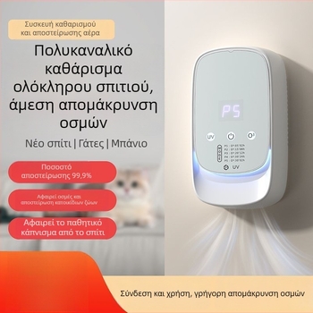 Φίλτρο αέρα για εξάλειψη οσμών κατοικίδιων — ενεργός άνθρακας, UV και HEPA απολύμανση, τροφοδοσία USB, τοίχος, κάλυψη 10 τ.μ., θόρυβος <36 dB