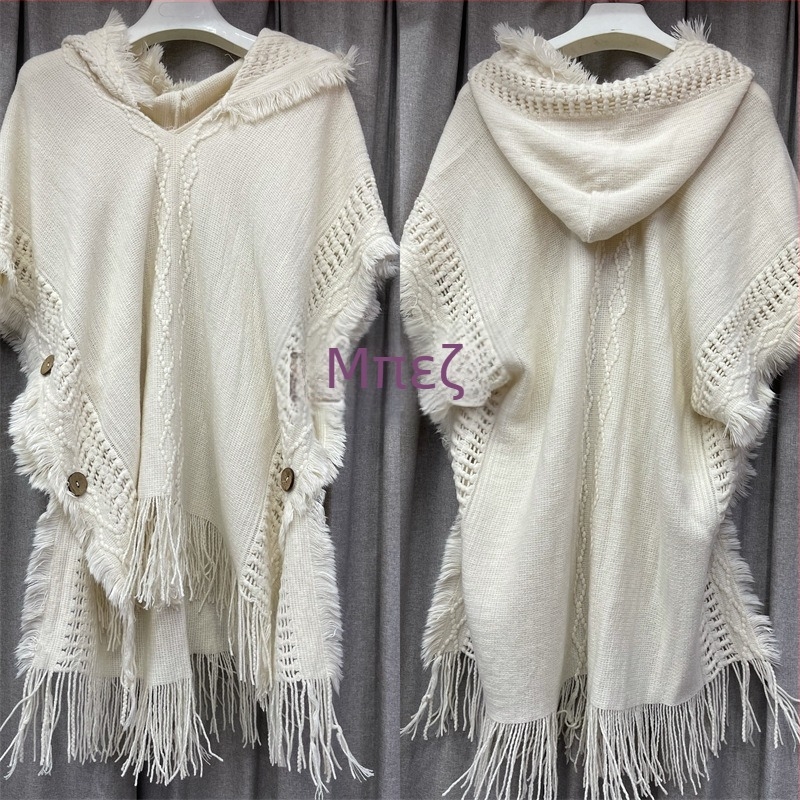 Γυναικείος πλεκτός πουλόβερ με κουκούλα, μανίκια τύπου μπατ, ακρυλικό 95%+, μεσαίο μήκος