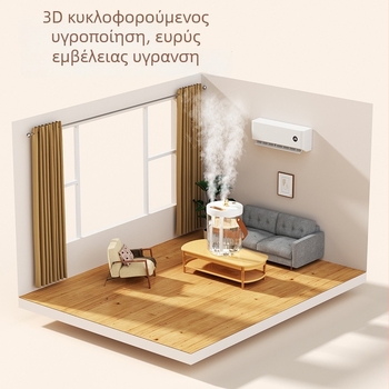 Υπερηχητικός υγραντήρας γραφείου με τρεις εξόδους ψεκασμού, USB τροφοδοσία, δεξαμενή >10 L, κατάλληλος για 41–60 m²