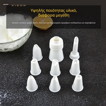 Σετ σακούας διακόσμησης με 8 επαναχρησιμοποιήσιμες ακροφύσεις από PP, κατάλληλες για κρέμα και κιμά