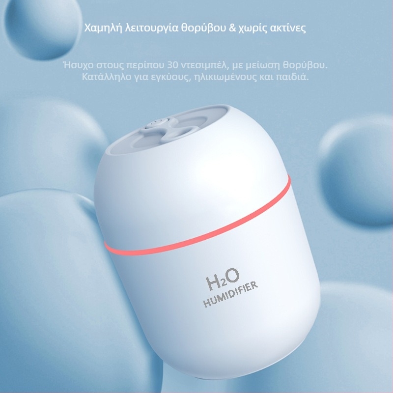USB υπερήχων υγραντήρας αέρα – επιτραπέζιος, δεξαμενή <0.5 L, κατάλληλος για χώρο έως 10 m², ισχύς 5 W, θόρυβος ≤36 dB