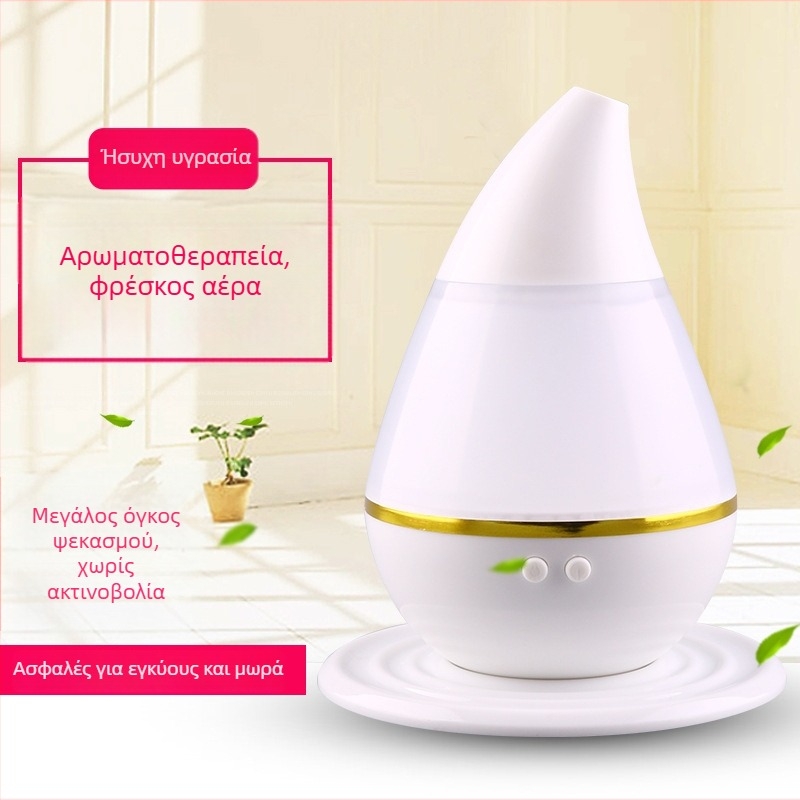 USB Υπερηχητικός Υγραντήρας Γραφείου και Διαχυτής Αρωμάτων, μίνι σχέδιο σε μορφή σταγόνας νερού, δεξαμενή 0.5 L, τροφοδοσία USB/ενσωματωμένη, 1 έξοδος ομίχλης, κάλυψη 10-20 m2, θόρυβος <36 dB