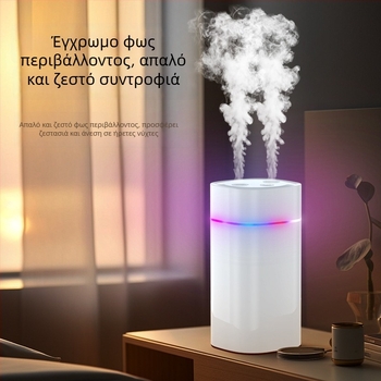 Υγραντήρας αέρα με διπλά ακροφύσια ψεκασμού, μεγάλης ποσότητας ομίχλης, τροφοδοσία USB, δεξαμενή 0,5–1 L, κατάλληλος για 31–40 τ.μ.