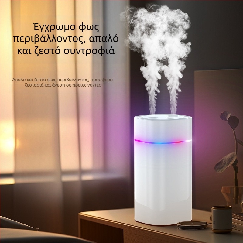 Υγραντήρας αέρα με διπλά ακροφύσια ψεκασμού, μεγάλης ποσότητας ομίχλης, τροφοδοσία USB, δεξαμενή 0,5–1 L, κατάλληλος για 31–40 τ.μ.