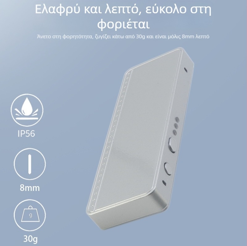 WiFi έξυπνο ταυτότητα, λεπτό και συμπαγές, με μακρύ συνεχές καταγραφής — AI νοημοσύνη, Windows OS, Bluetooth υποστήριξη, WiFi σύνδεση σε δρομολογητή, εμβέλεια 1,5–4 m; λειτουργίες: σημασιολογική ανάλυση, επεξεργασία ομιλίας, διαχωρισμός ρόλων.