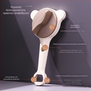 Πολυλειτουργικός ανοιχτήρας κονσερβών και μπουκαλιών — πλαστικό σώμα, ανοίγει βιδωτά καπάκια και καπάκια μπουκαλιών