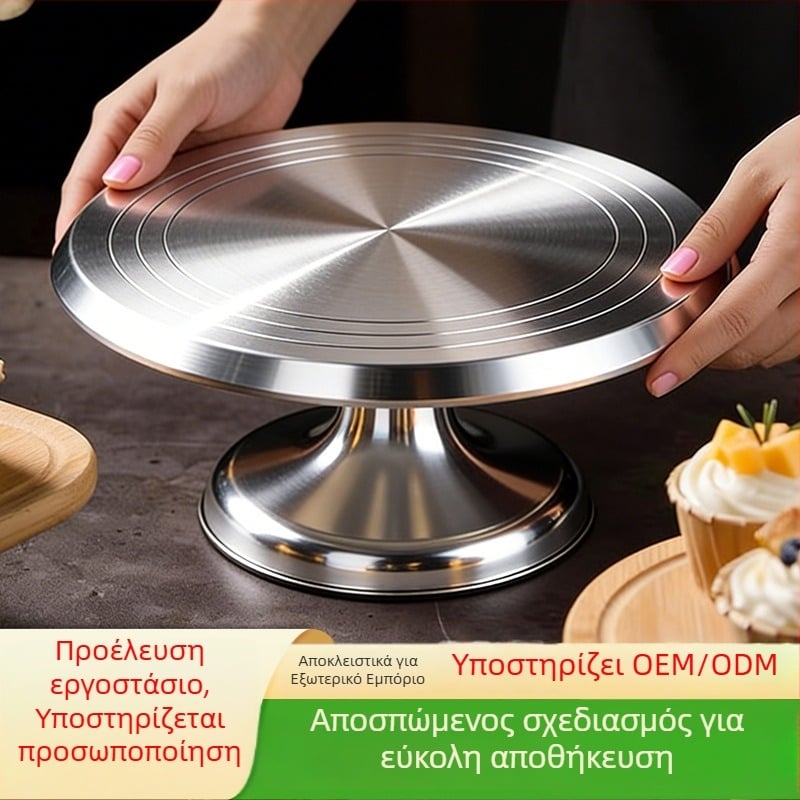 Δίσκος περιστροφικός διακόσμησης κέικ από κράμα αλουμινίου με αντιολισθητικό δαχτυλίδι, κατάλληλος για τρόφιμα, μη ηλεκτρικός