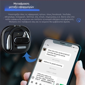 AI ακουστικά μετάφρασης με Bluetooth, συμβατό με iOS/Android, εμβέλεια 10 μ, φωνητικός μεταφραστής, αναπαραγωγή μουσικής και απάντηση σε κλήσεις, μοντέλο T19