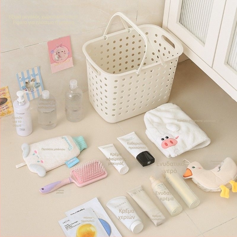 Φορητός κάλαθος αποθήκευσης μπάνιου με διαχωρισμό στεγνό-υγρό, πλαστικός, στυλ καρτούν χαριτωμένο