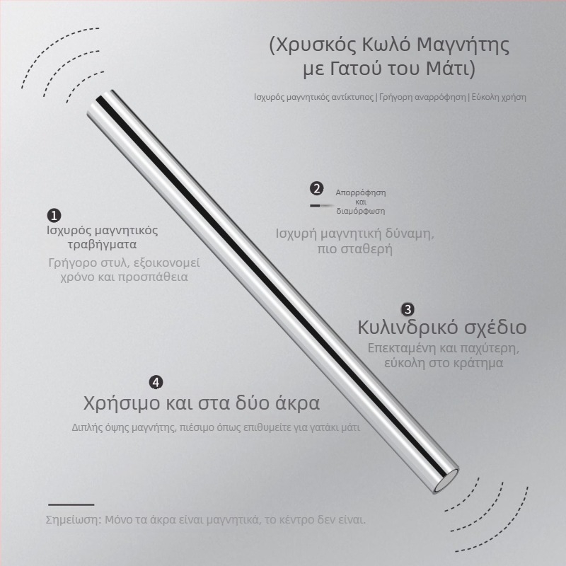 Μαγνήτης νυχιών με μάτι γάτας - Πολυλειτουργικός διπλής κεφαλής κυλινδρικός μόνιμος μαγνήτης, ανοξείδωτο ατσάλι 23 g