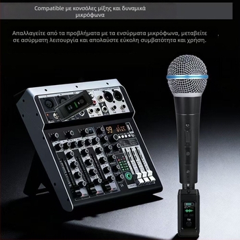Μετατροπέας ενσύρματου σε ασύρματο μικροφώνου: πομπός–δέκτης, One-to-One/One-to-Two, 2.4G, δυναμικό καρδιοειδές μικρόφωνο, εύρος 60 Hz–15 kHz