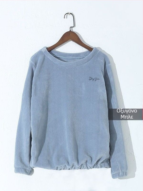 Γυναικείο σετ πιζάμα για χειμώνα από coral fleece, φαρδύ άνετο, πουλόβερ με στρογγυλή λαιμόκοψη και μακριά μανίκια, παντελόνια