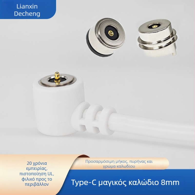 Καλώδιο μαγνητικής φόρτισης Type-C με pogo-pin για συσκευές ομορφιάς — μαγνητικός πυρήνας N52, σετ με αρσενικά και θηλυκά άκρα