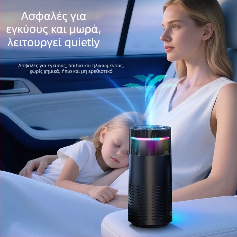 Αυτοκινητικός καθαριστής αέρα με HEPA σύνθετο φίλτρο και αρνητικά ιόντα — Μοντέλο K-3, USB τροφοδοσία, 2W, συγκέντρωση αρνητικών ιόντων 500, κατάλληλο για έως 10 m²