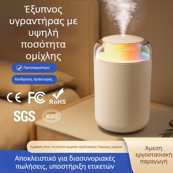 Υγραντήρας οικιακός, συμπαγής κατακόρυφος σχεδιασμός, αθόρυβη λειτουργία, τροφοδοσία μέσω USB, δεξαμενή 1.0–2.5 L, κάλυψη 41–60 τ.μ.