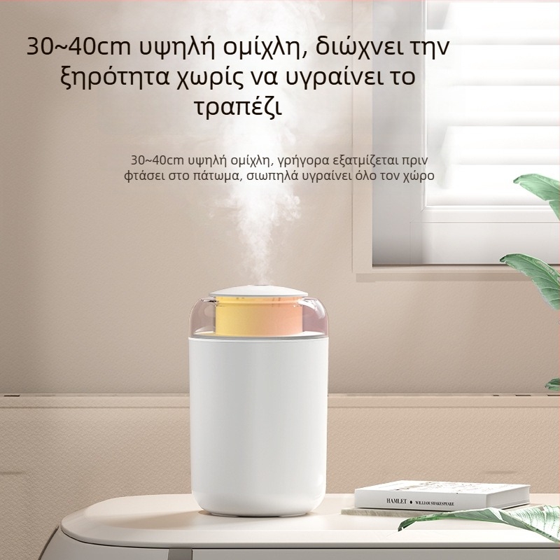 Υγραντήρας οικιακός, συμπαγής κατακόρυφος σχεδιασμός, αθόρυβη λειτουργία, τροφοδοσία μέσω USB, δεξαμενή 1.0–2.5 L, κάλυψη 41–60 τ.μ.
