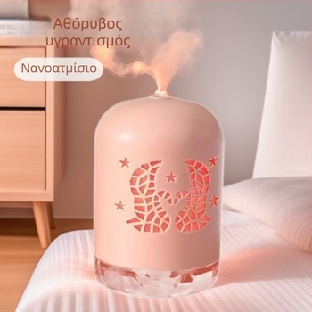 Μίνι υγραντήρας USB με LED φως, στρογγυλός σχεδιασμός, δεξαμενή 0,5 L, 1 έξοδος ομίχλης, τροφοδοσία USB, χρονοδιακόπτης 8+ ωρών, ήσυχη λειτουργία