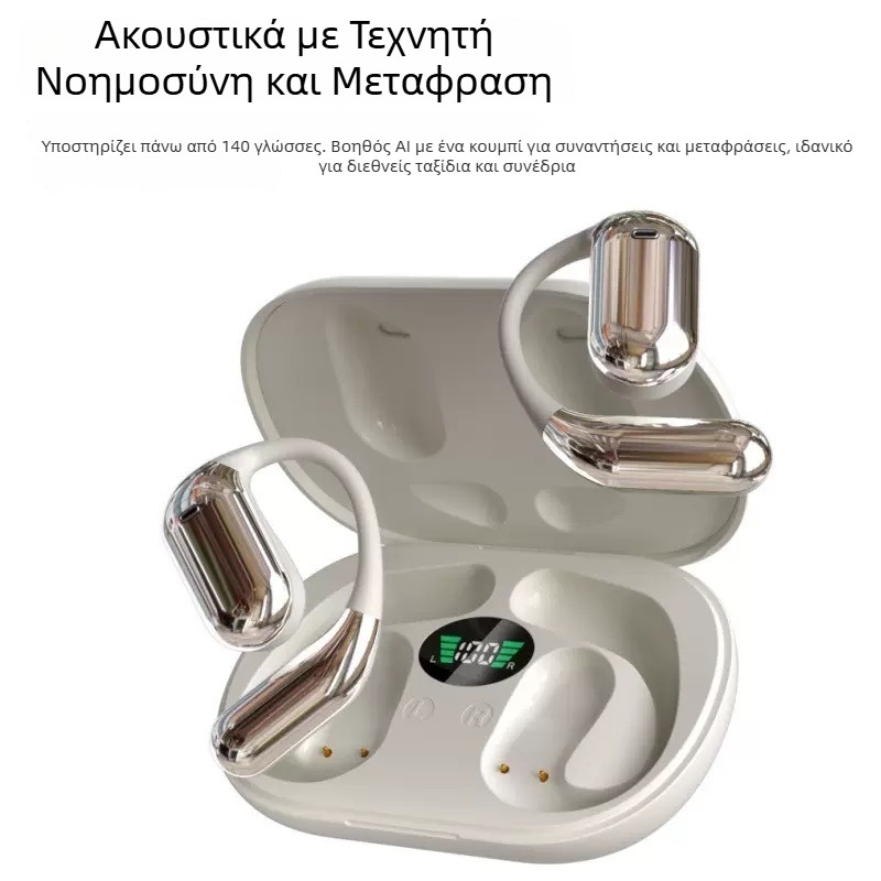 Ανοικτού τύπου Bluetooth ακουστικό για το αυτί, οθόνη αφής, ψηφιακή οθόνη, Bluetooth 5.4, αυτονομία μπαταρίας 8 ωρών
