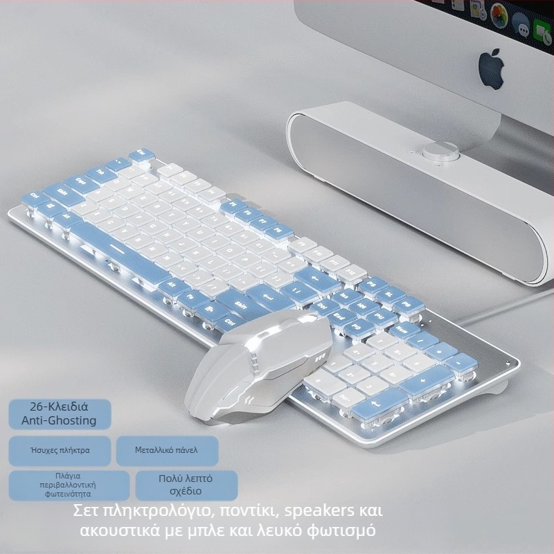 Σετ πληκτρολόγιο και ποντίκι με ενσύρματη USB σύνδεση, οπτικό 1600 DPI, φωτιζόμενο, εργονομικό, για οικιακή/γραφεία/παιχνίδια