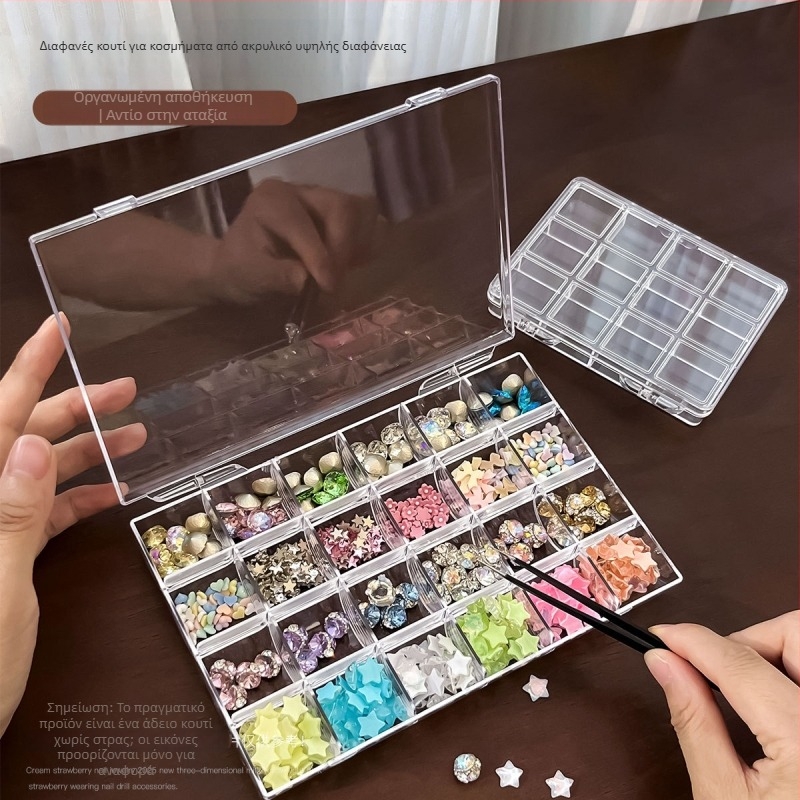 Κουτί ακρυλικό υψηλής διαφάνειας για μανικιούρ σε ιαπωνικό στυλ με πολλά διαμερίσματα για αποθήκευση εργαλείων и κοσμημάτων