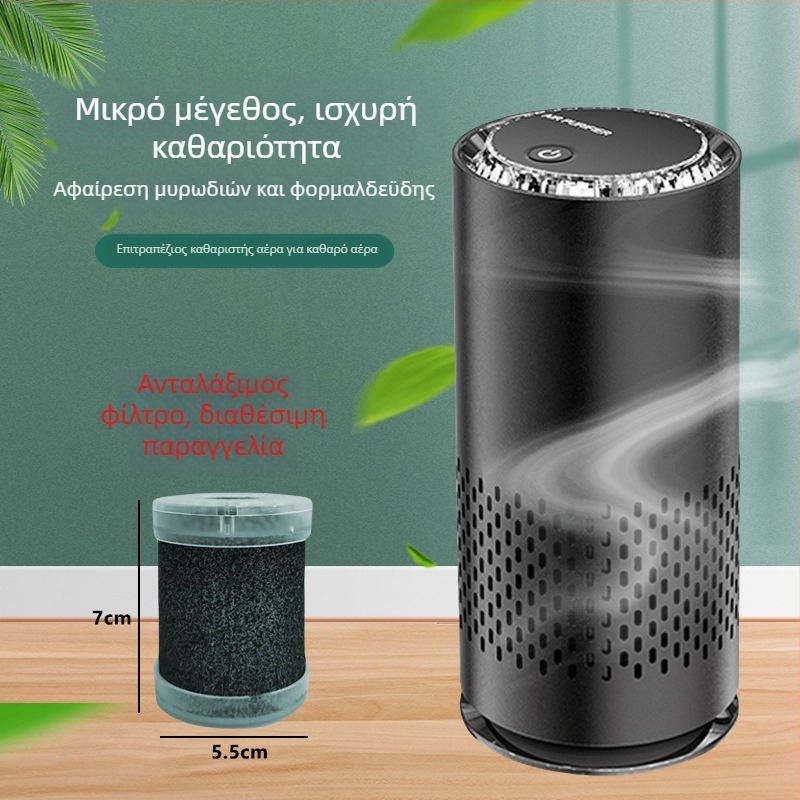 Καθαριστής αέρα αυτοκινήτου με αρνητικά ιόντα, αφαίρεση φορμαλδεΰδης, PM2.5 φιλτράρισμα, USB τροφοδοσία